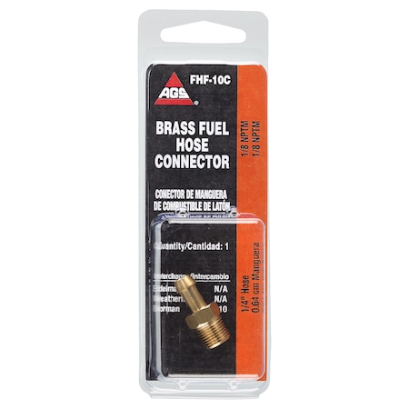 Ags Brass Fuel Connector, 1/4 Hose, Male (1/8-27 NPT), 1/card FHF-10C